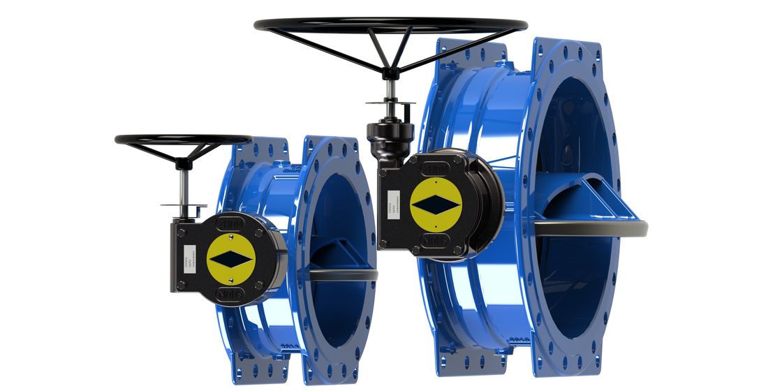 Ventil bướm ngoại tâm kép màu xanh lá cây bằng sắt ductile / loại tắt